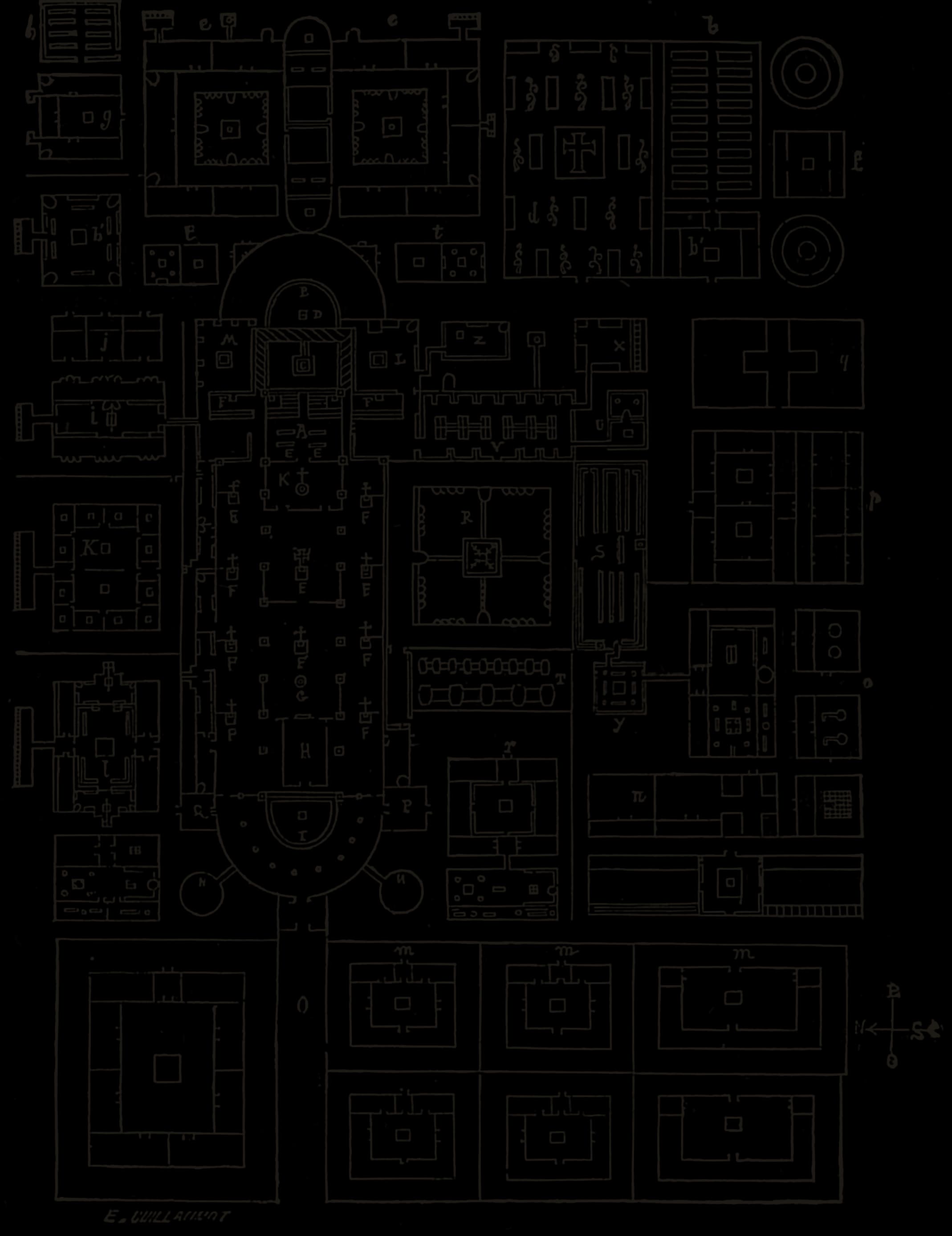 Plan of the abbey of Saint-Gall, after the drawing of about 820: the church at its centre with the cloister beside it, and round them the school, the scriptorium, the refectory, the guest houses and the gardens.