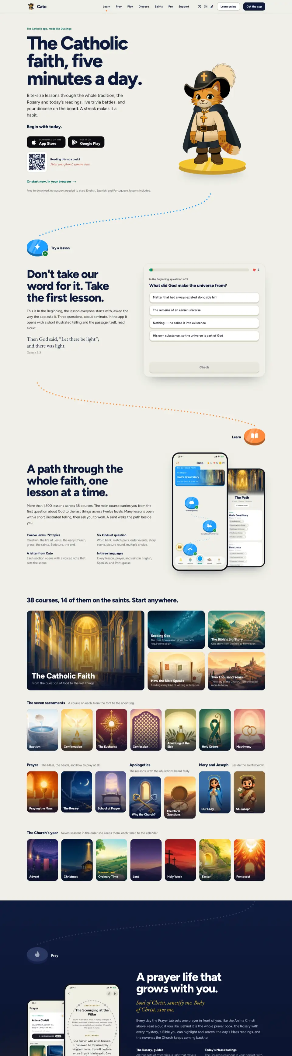 The thecatoapp.com home page, from top to bottom.